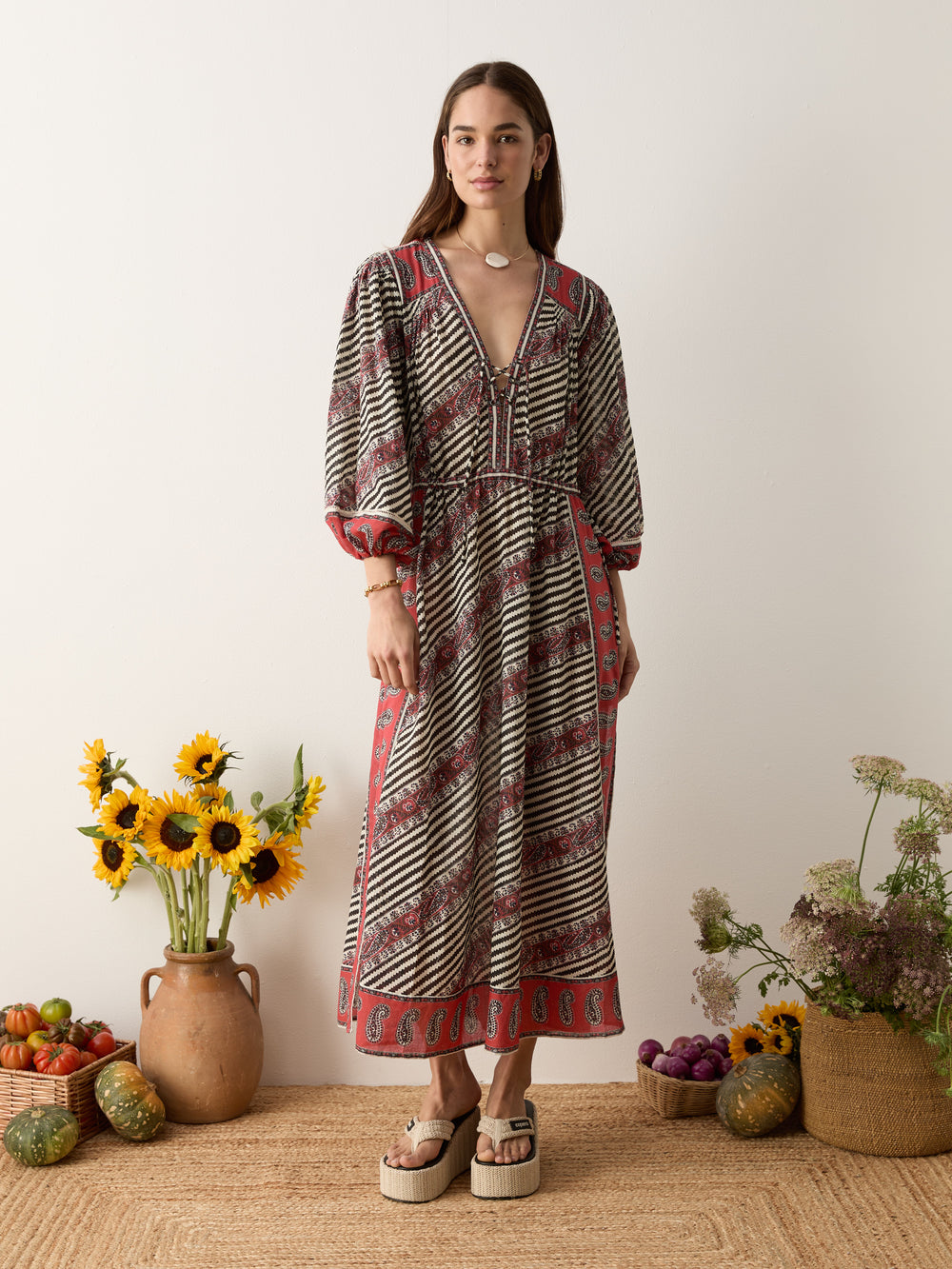 marquee lace up maxi smock dress | Boteh