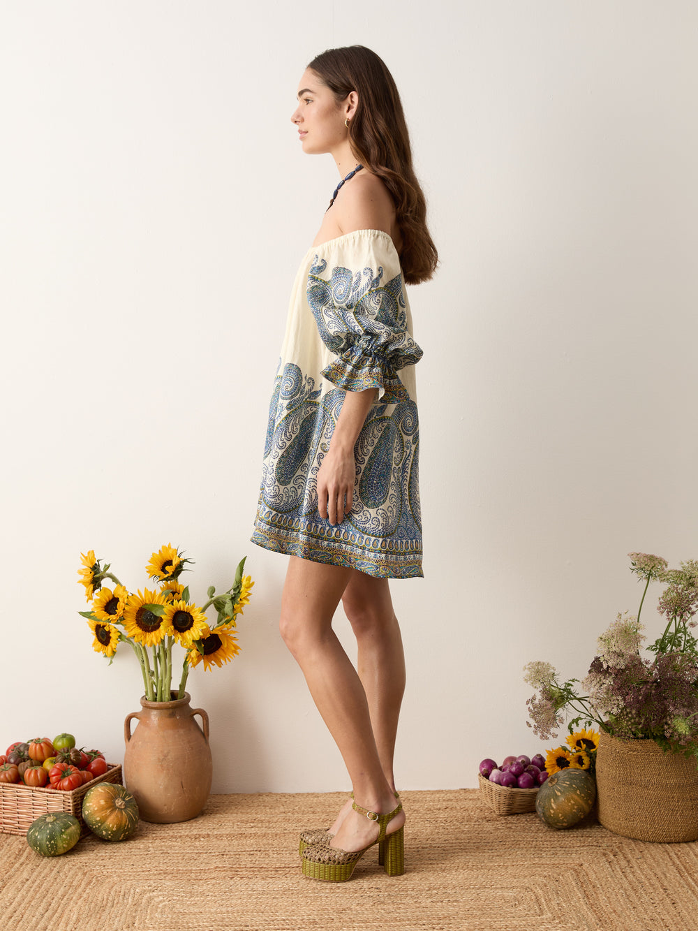 arcadia paisley puff sleeve mini dress | Boteh