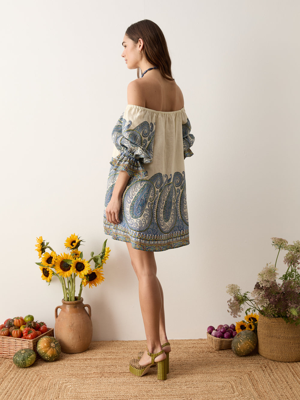 arcadia paisley puff sleeve mini dress | Boteh