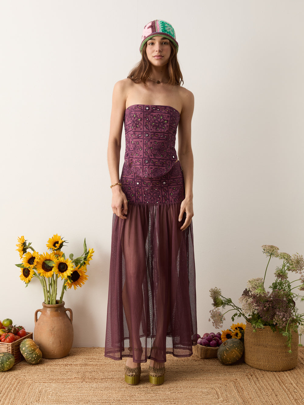 folkora embellished yoke maxi skirt