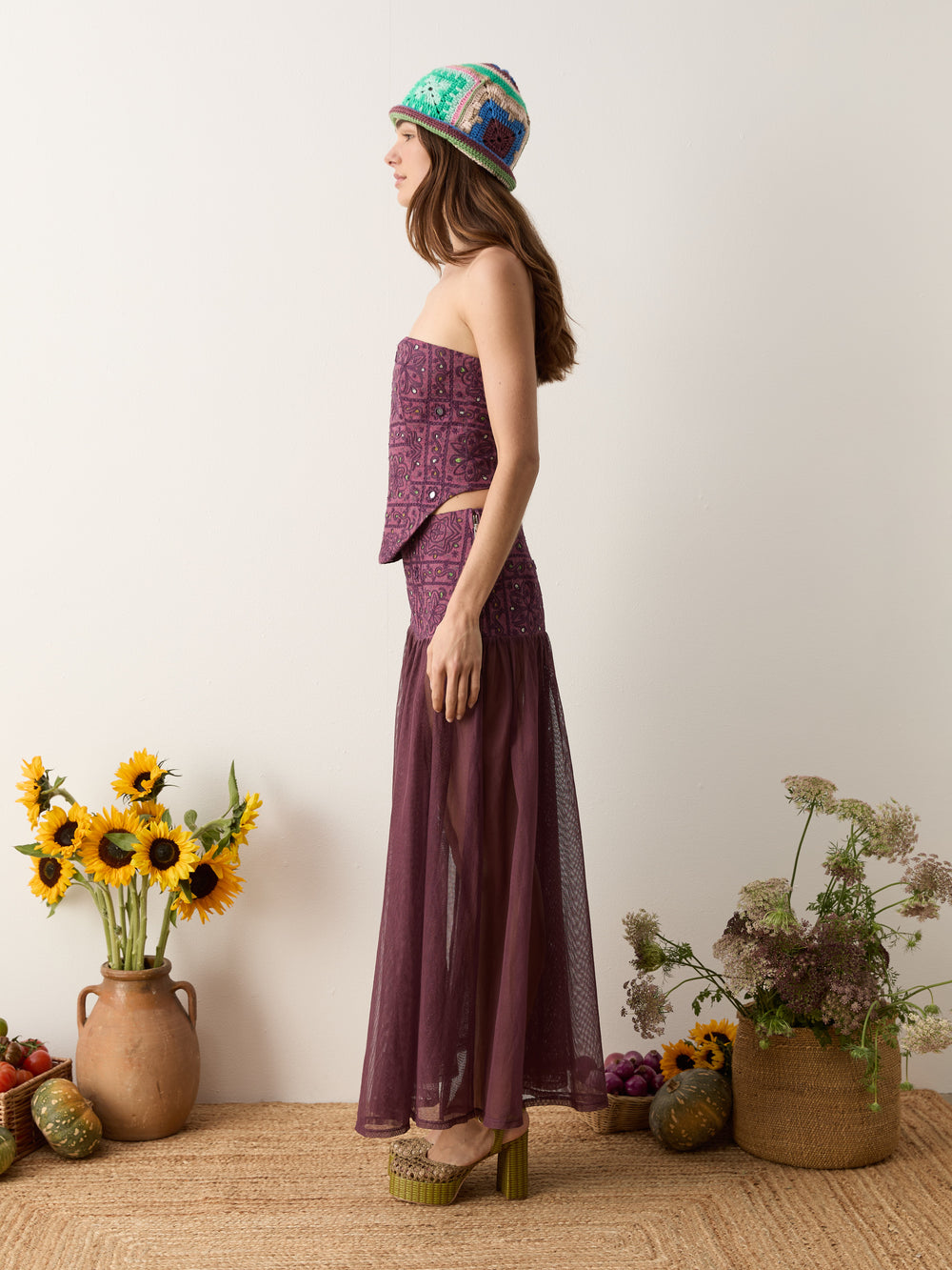folkora embellished yoke maxi skirt | Boteh