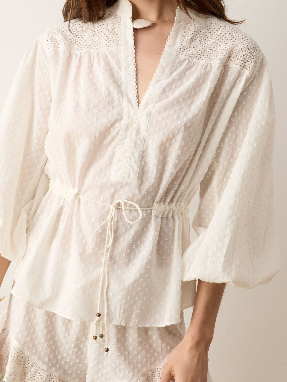 serenia smock blouse w waist tie