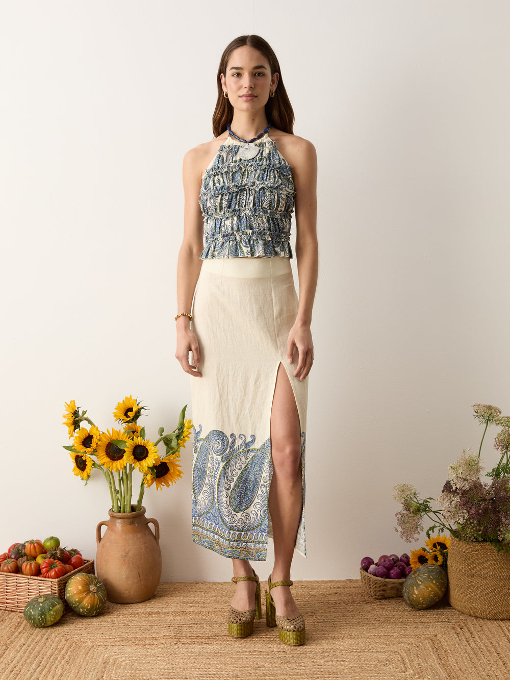 arcadia paisley maxi skirt w split