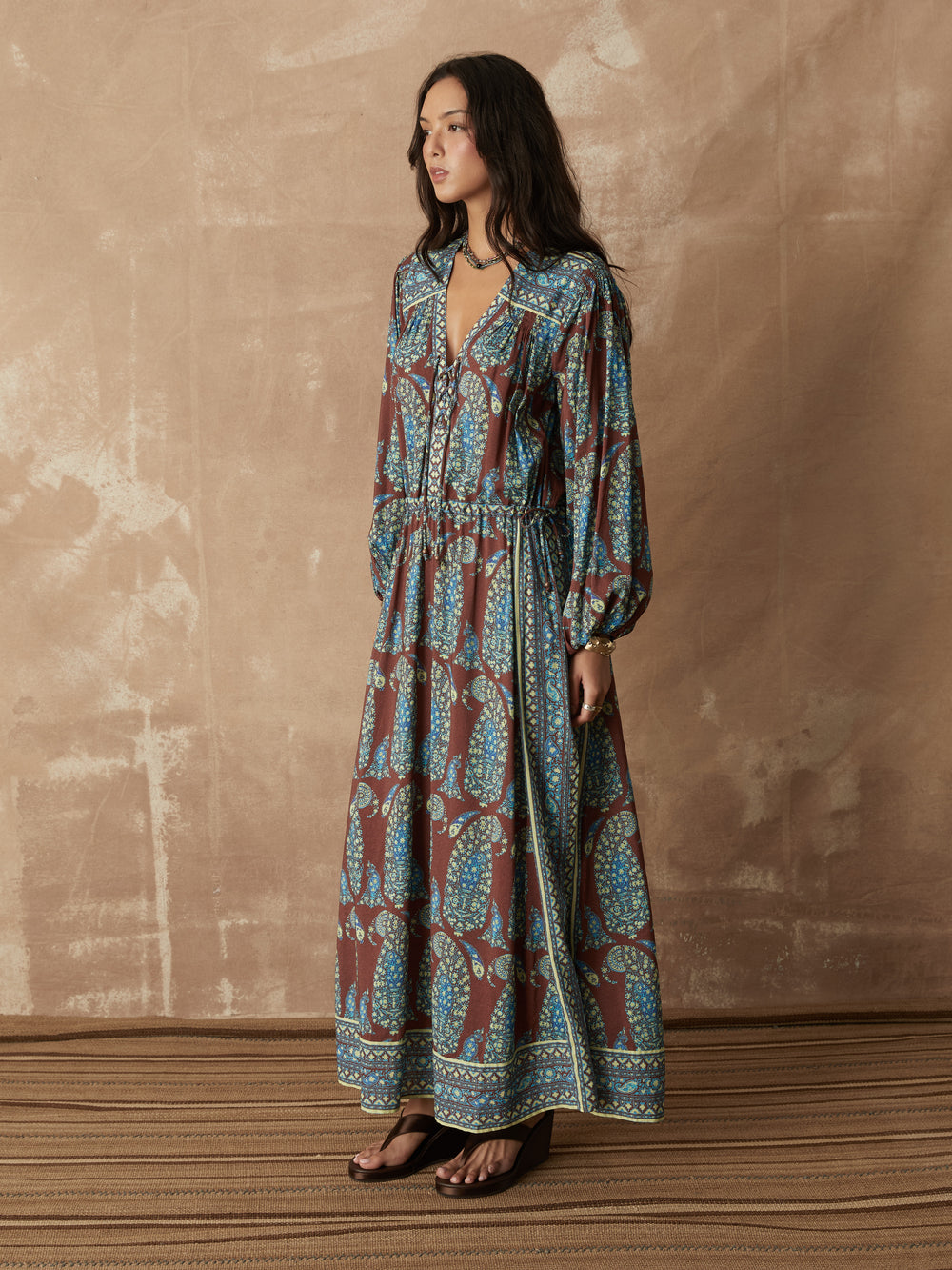 calico lace up maxi smock dress | Boteh