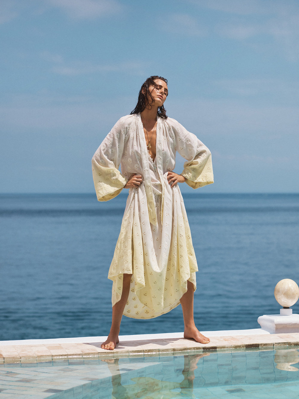 boteh maxi dress Vespara Wide Sleeve Maxi Smock Dress